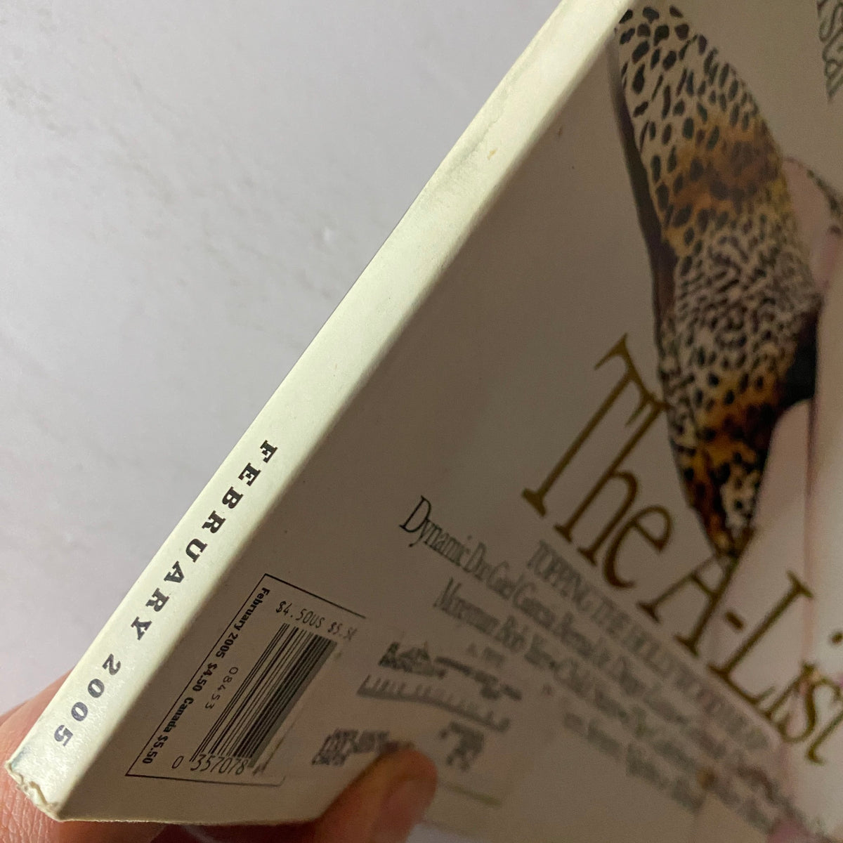Side view of the February 2005 W Magazine featuring Renée Zellweger on the cover, showcasing the magazine's spine and date.