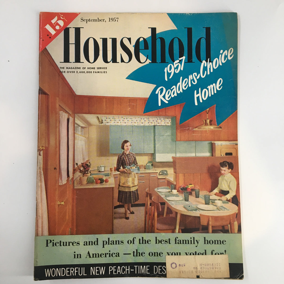 Cover of VTG Household Magazine September 1957 showcasing household themes, featuring a woman in a kitchen with family-friendly visuals and text highlighting recipes and home features.