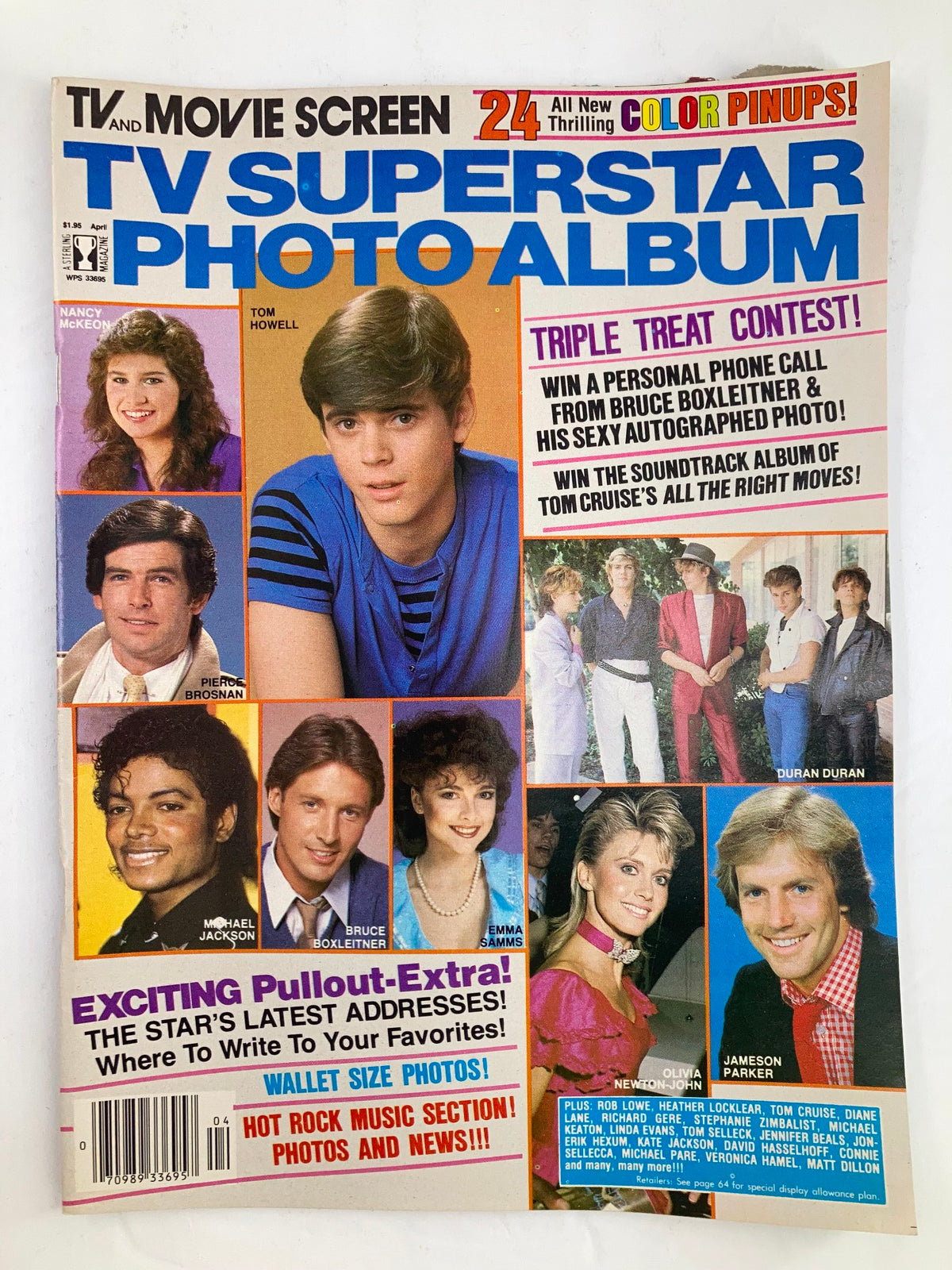 Cover of VTG TV Superstar Photo Album April 1984 Vol 31 #1 featuring Tom Howell, showcasing various celebrities like Michael Jackson and Nancy McKeon, highlighting exciting features and contests.
