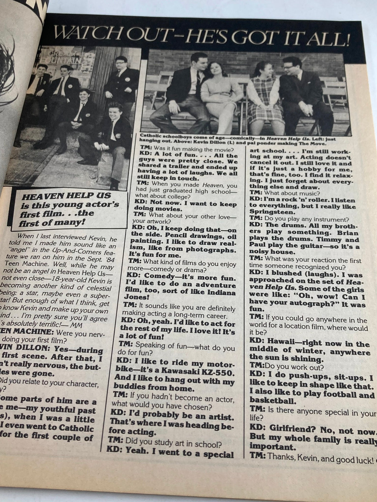 Article layout from VTG Teen Machine Magazine July 1985 discussing young actors and entertainment, emphasizing the trends of the mid-80s.