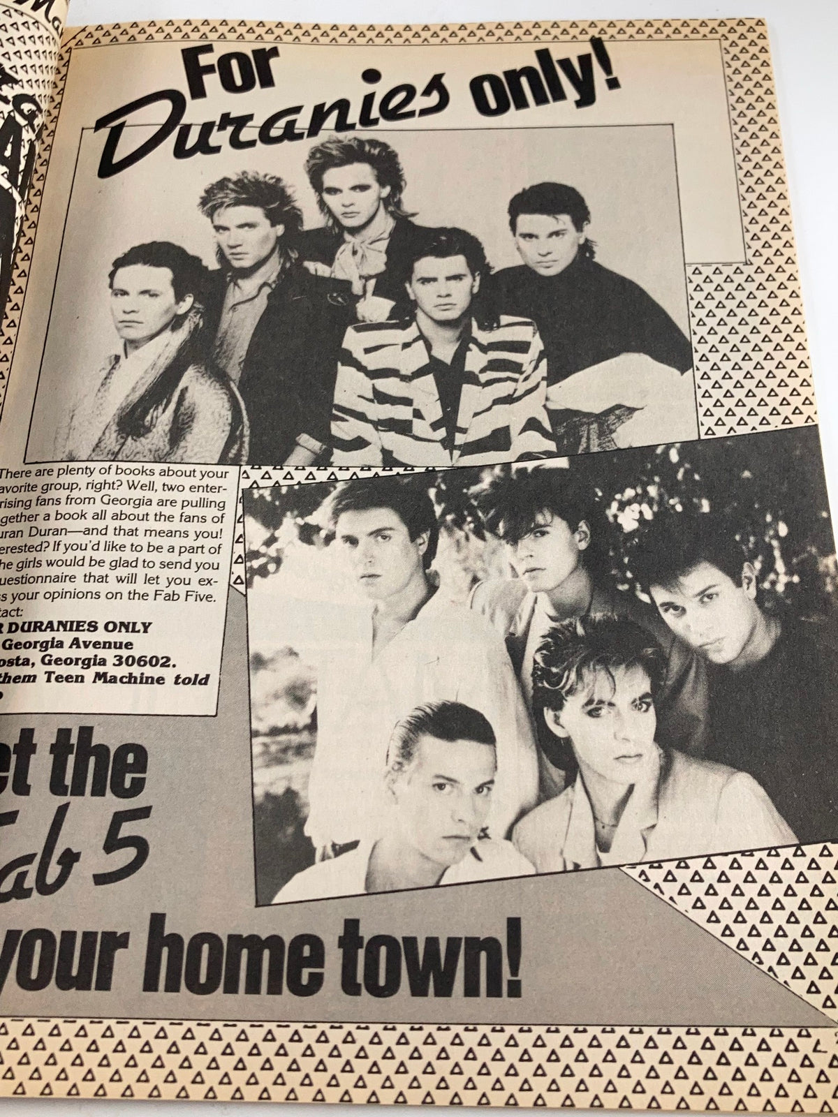 Image showcasing the band Duran Duran in VTG Teen Machine Magazine July 1985, representing iconic musical influence of the 80s.