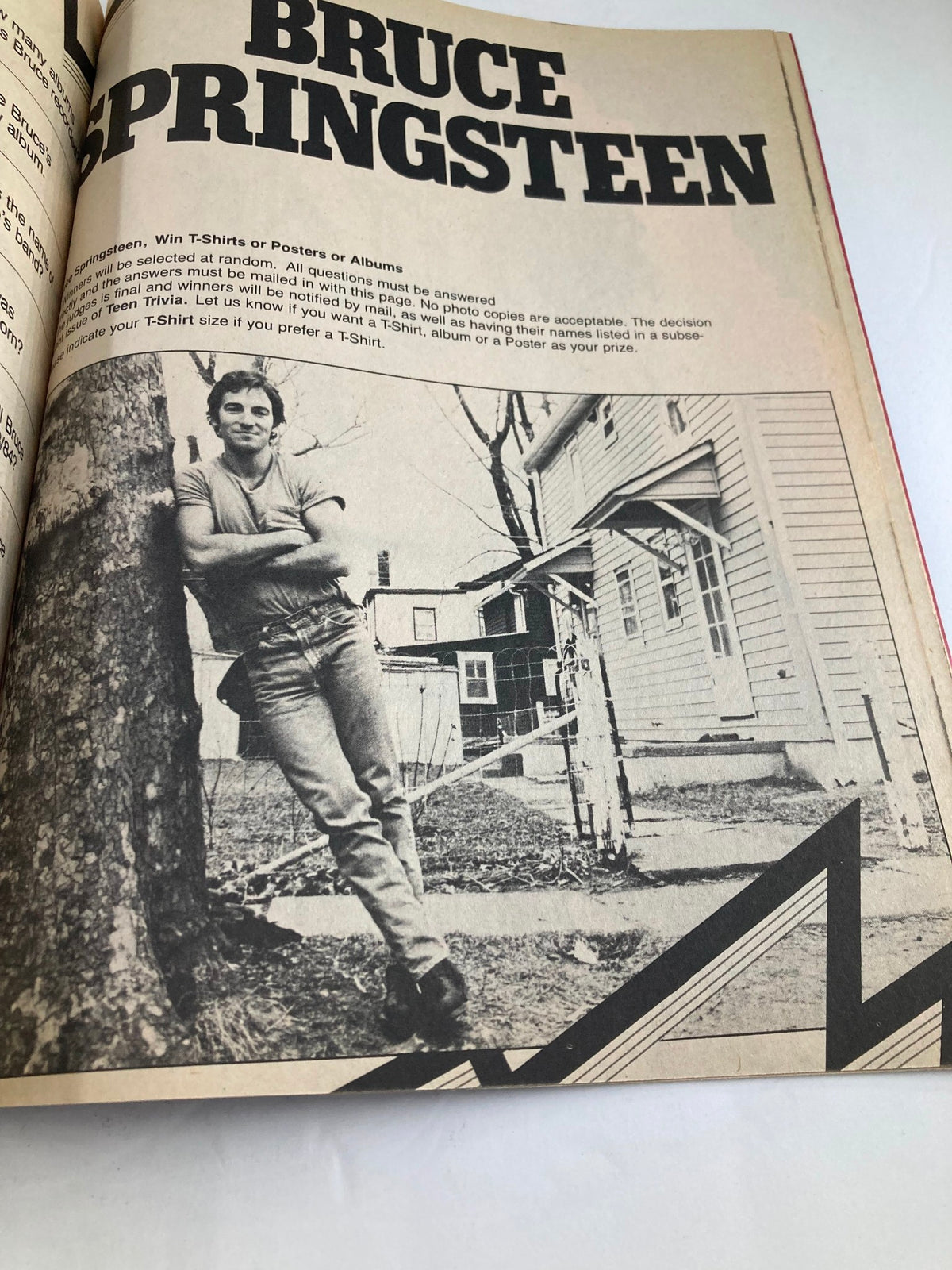 VTG Teen Trivia Magazine Fall 1984 text page showcasing Bruce Springsteen with details about a promotional contest.