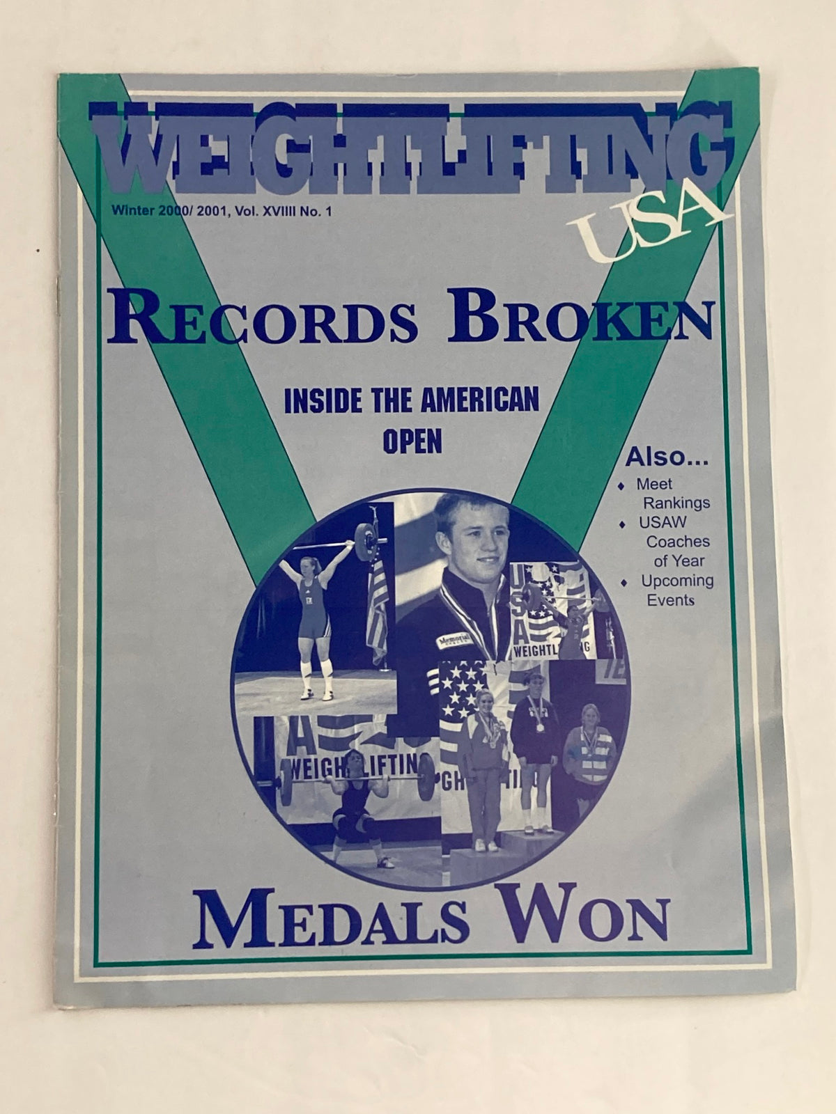 Cover of Weightlifting USA Magazine Vol 19 #1 Winter 2000 featuring the title and design elements highlighting records broken and medals won.