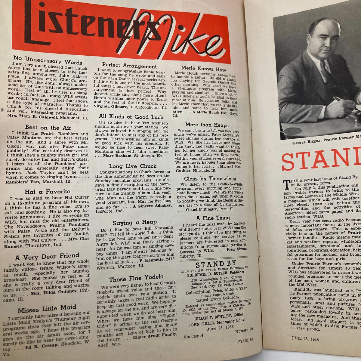 Vintage Stand By Magazine June 25 1938 Vass Family and Last Issue of Stand By