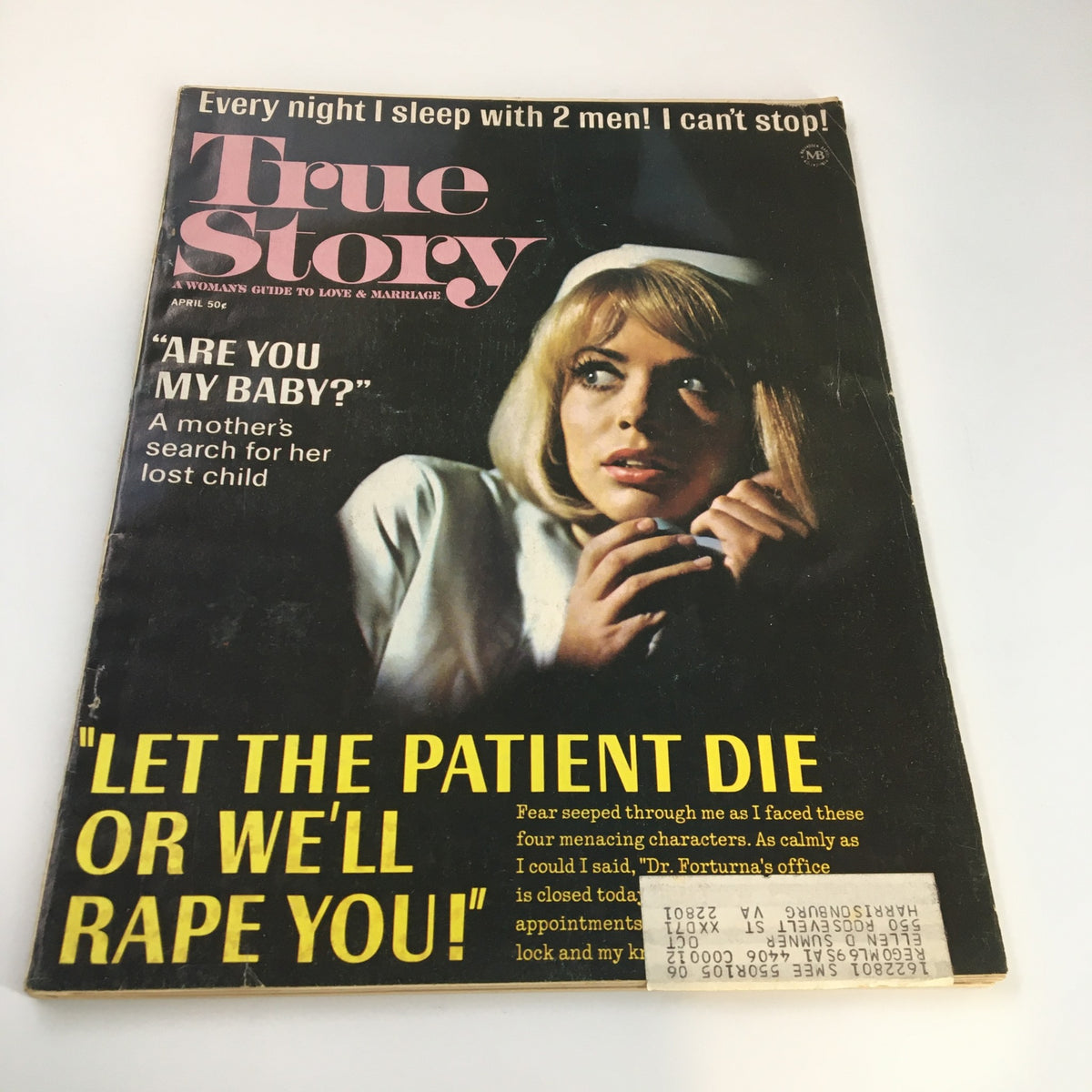 Cover of the VTG True Story Magazine April 1971 featuring the title 'A Mother's Search for Her Lost Child' with a dramatic image of a woman conveying emotional depth.