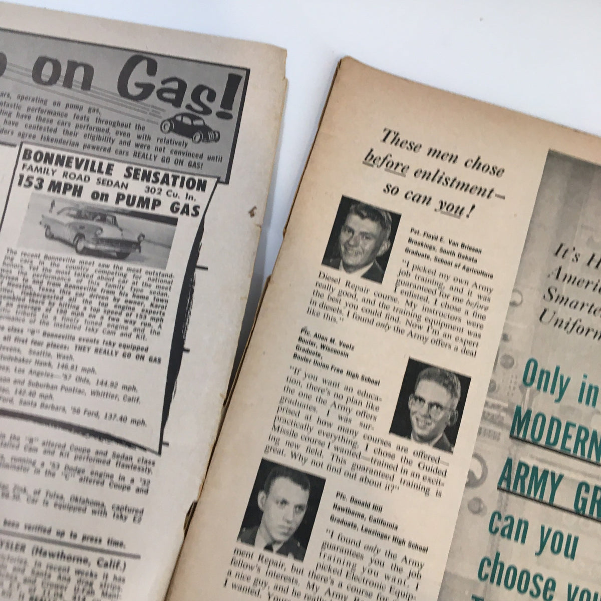 Interior pages of Hot Rod Magazine December 1957, with ads and articles related to automotive performance, emphasizing classic car culture.