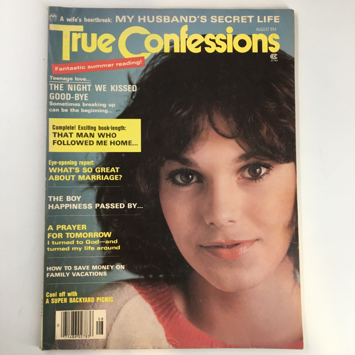 Cover of True Confessions Magazine August 1979 titled 'Love Will Always See Us Through', featuring a young woman's portrait and various headlines about love and relationships.