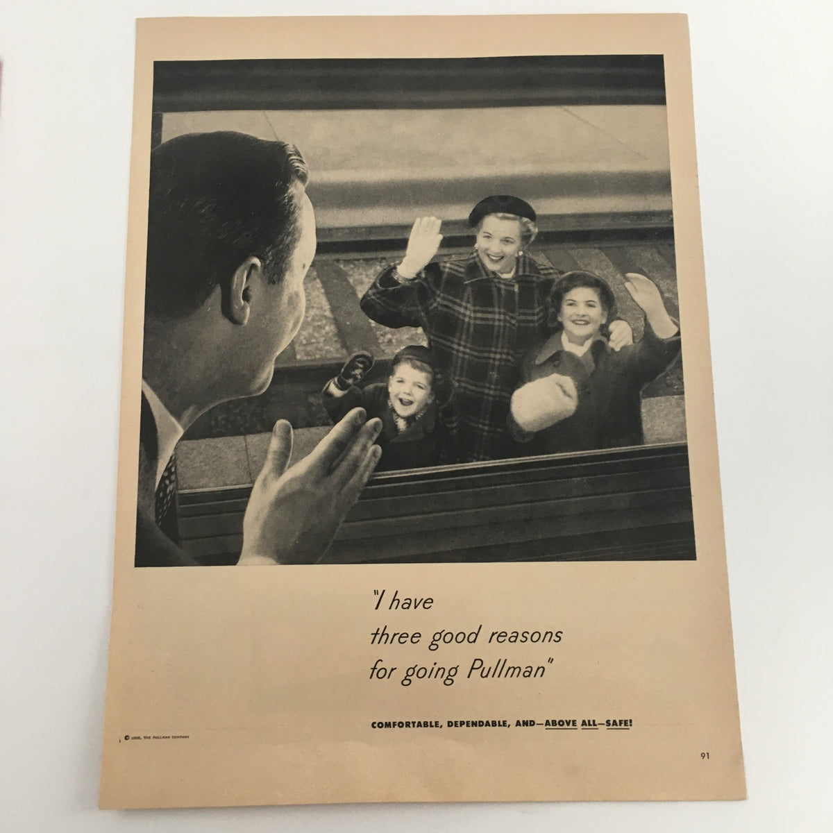1950 Champion Spark Plugs America's Favorite Vintage Print Ad featuring children waving at a man, promoting Pullman travel.