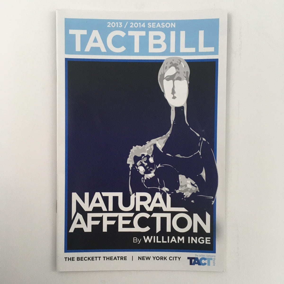 Cover of the 2013/14 Natural Affection by William Inge, directed by Jenn Thompson, featuring a stylized illustration and the title prominently displayed at The Beckett Theatre in New York City.
