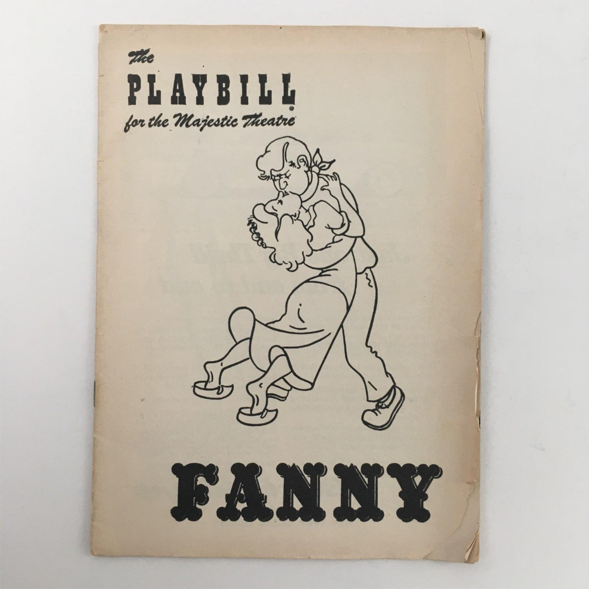 1956 Playbill Fanny by Lawrence Tibbett, Billy Gilbert at Majestic Theatre featuring a vintage cover illustration of the characters.
