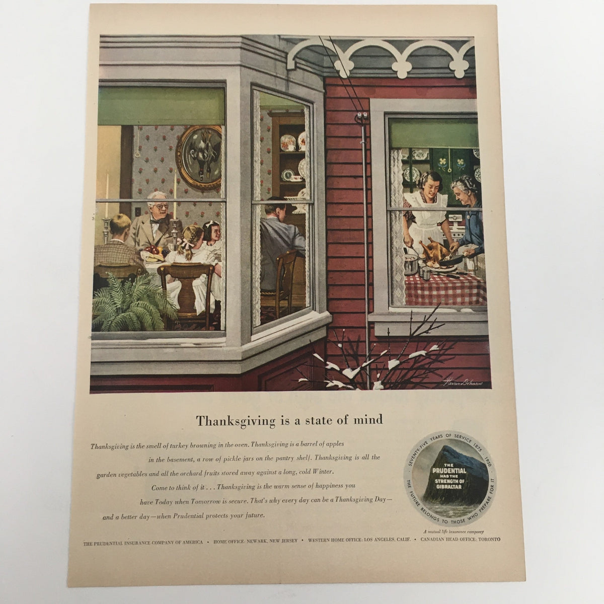 1950 Maxwell House Instant Coffee Vintage Print Ad showcasing Thanksgiving with families enjoying coffee near windows, highlighting mid-century charm.