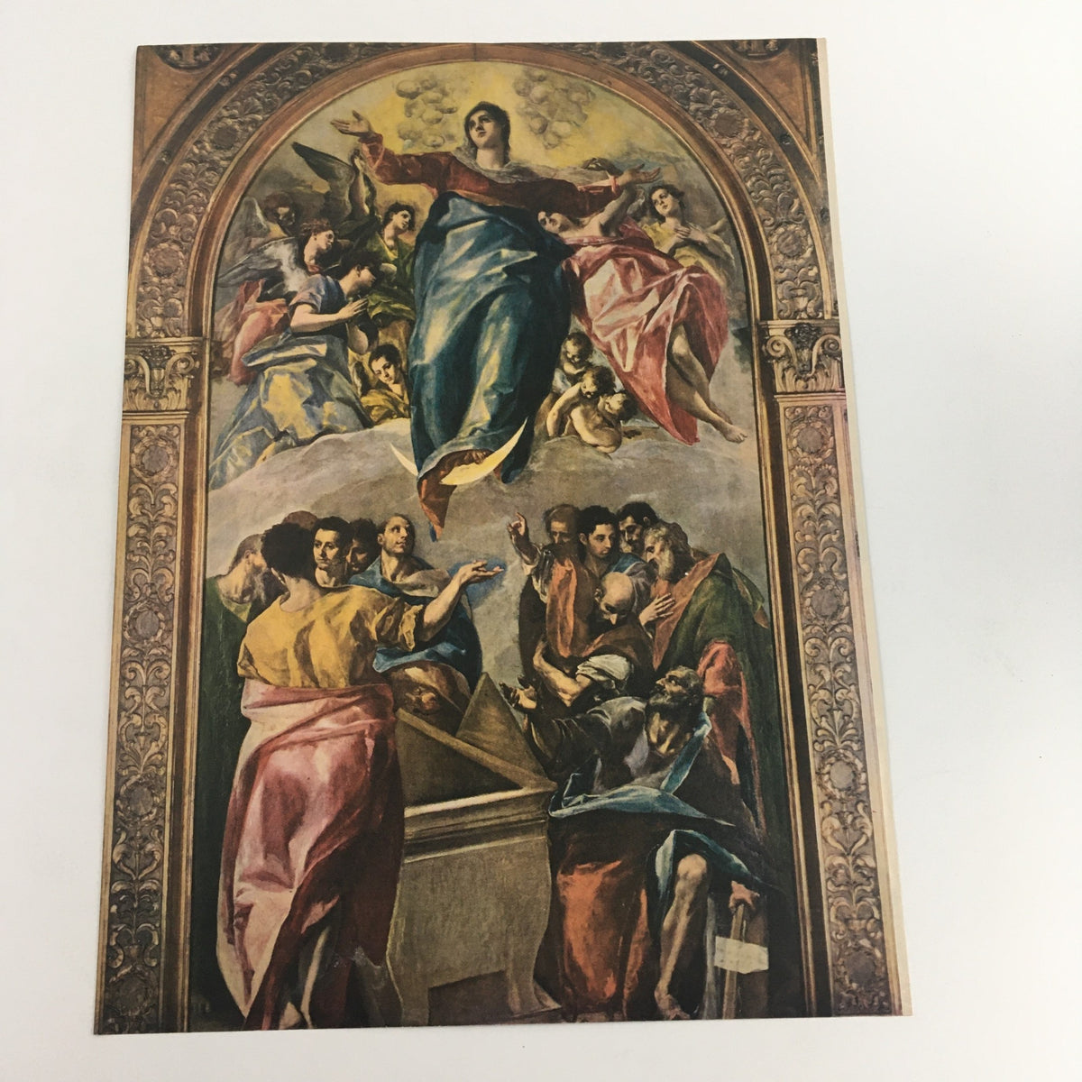 1950 Niblets Whole Kernel Corn Green Giant Peas Art Linkletter Vintage Print Ad featuring a historical painting of the Assumption of the Virgin, capturing an artistic depiction with vibrant colors and dramatic expressions.