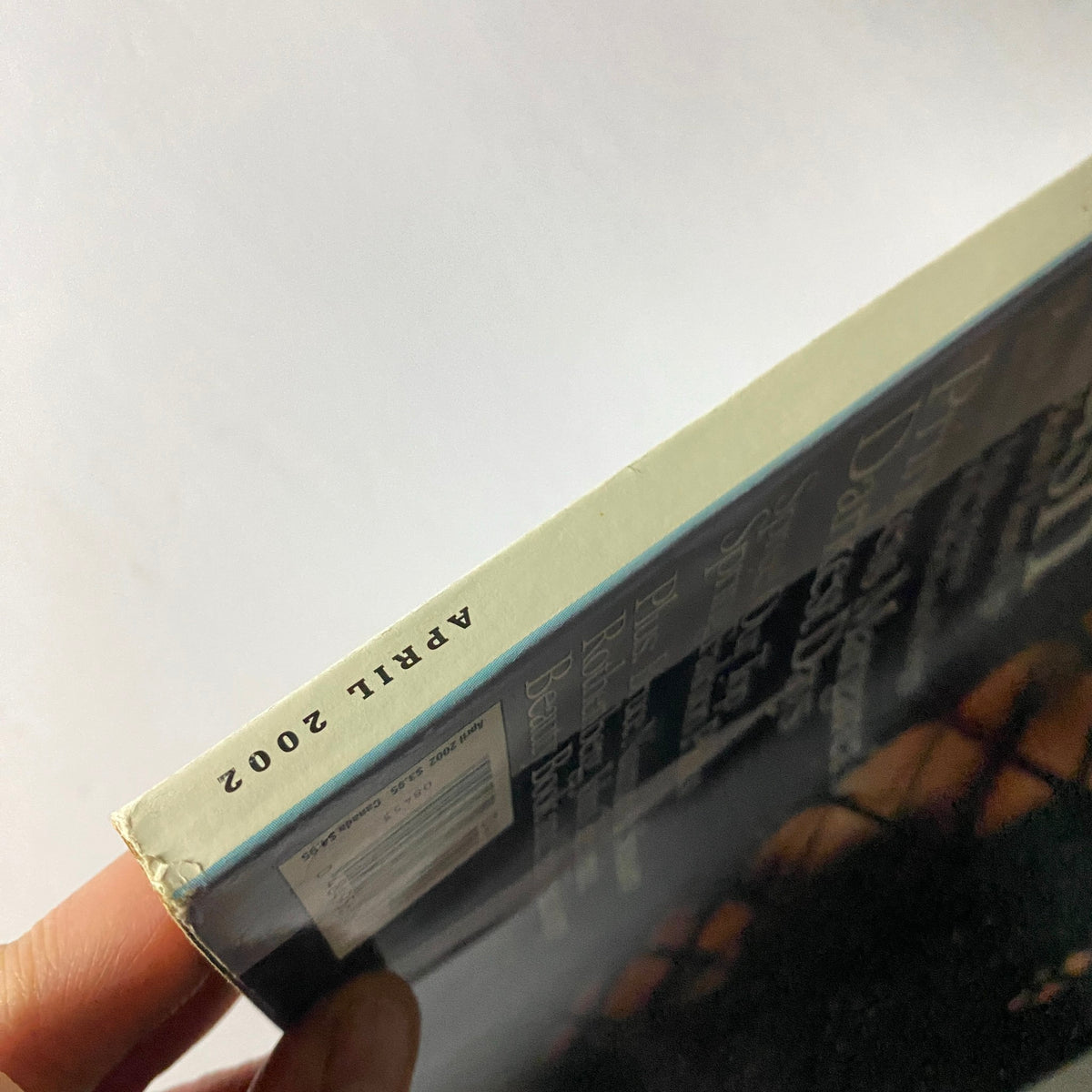 Side view of W Magazine April 2002 displaying the publication date and spine details.