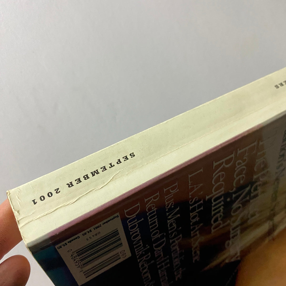 Side view of W Magazine September 2001 edition, clearly displaying the month and year on the spine.