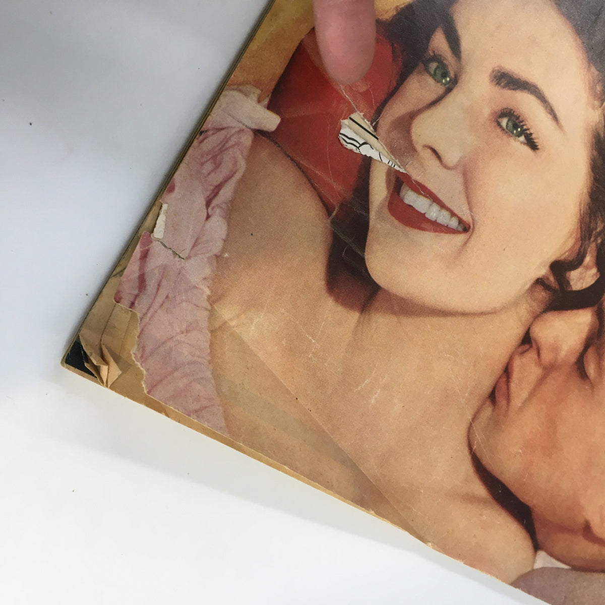 Side view of the vintage magazine 'My Romance Magazine' September 1954 highlighting minor wear and tear on the binding.