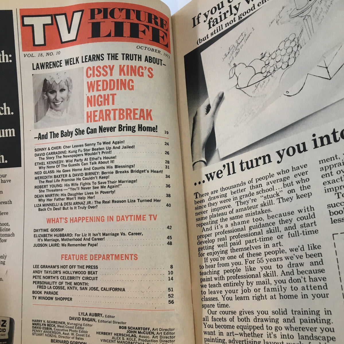 VTG TV Picture Life Magazine October 1973 cover featuring the headline 'Cissy King's Wedding Night Heartbreak' and articles about daytime TV dramas, highlighting iconic television history.