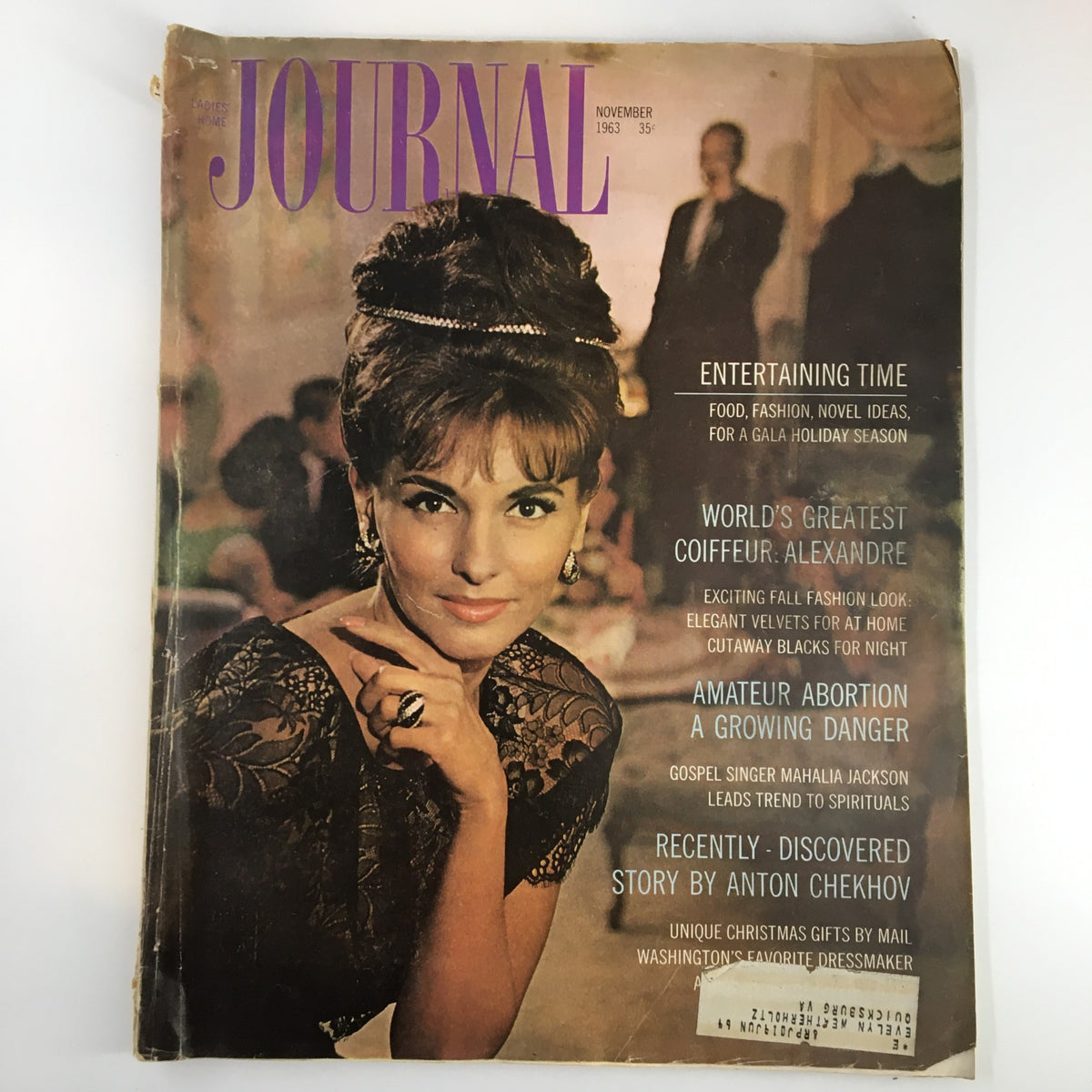 Cover of Ladies' Home Journal Magazine November 1963 featuring the world's greatest coiffeur Alexandre, showcasing retro fashion and beauty tips.