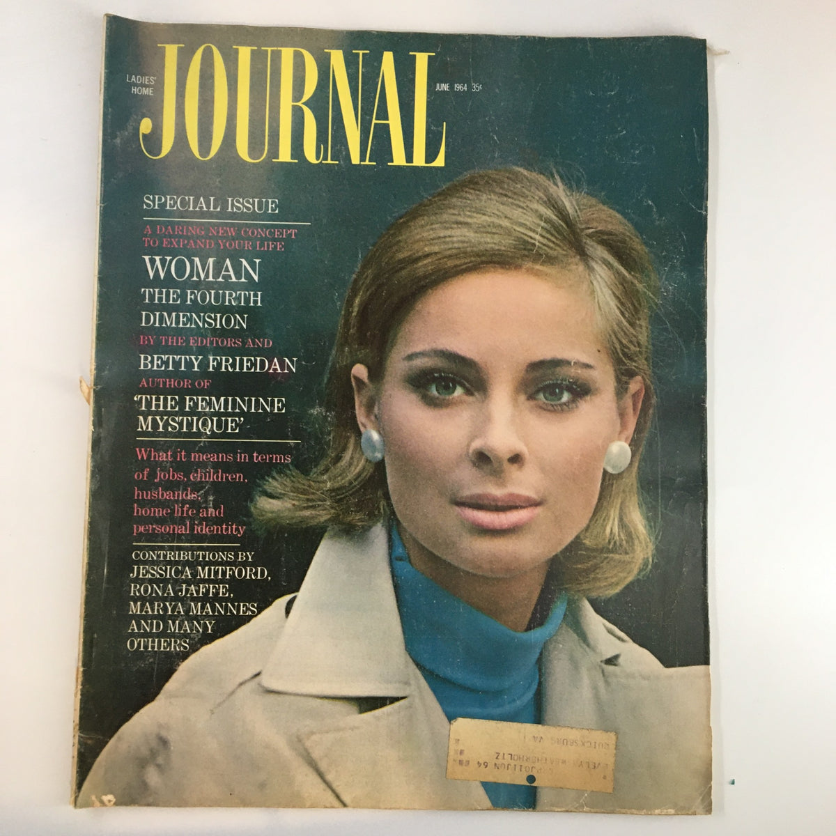 Cover of the Ladies' Home Journal Magazine, June 1964, featuring a special issue with Betty Friedan's insights on 'The Feminine Mystique' and discussing woman's roles in society. The cover highlights cultural themes and vintage fashion.