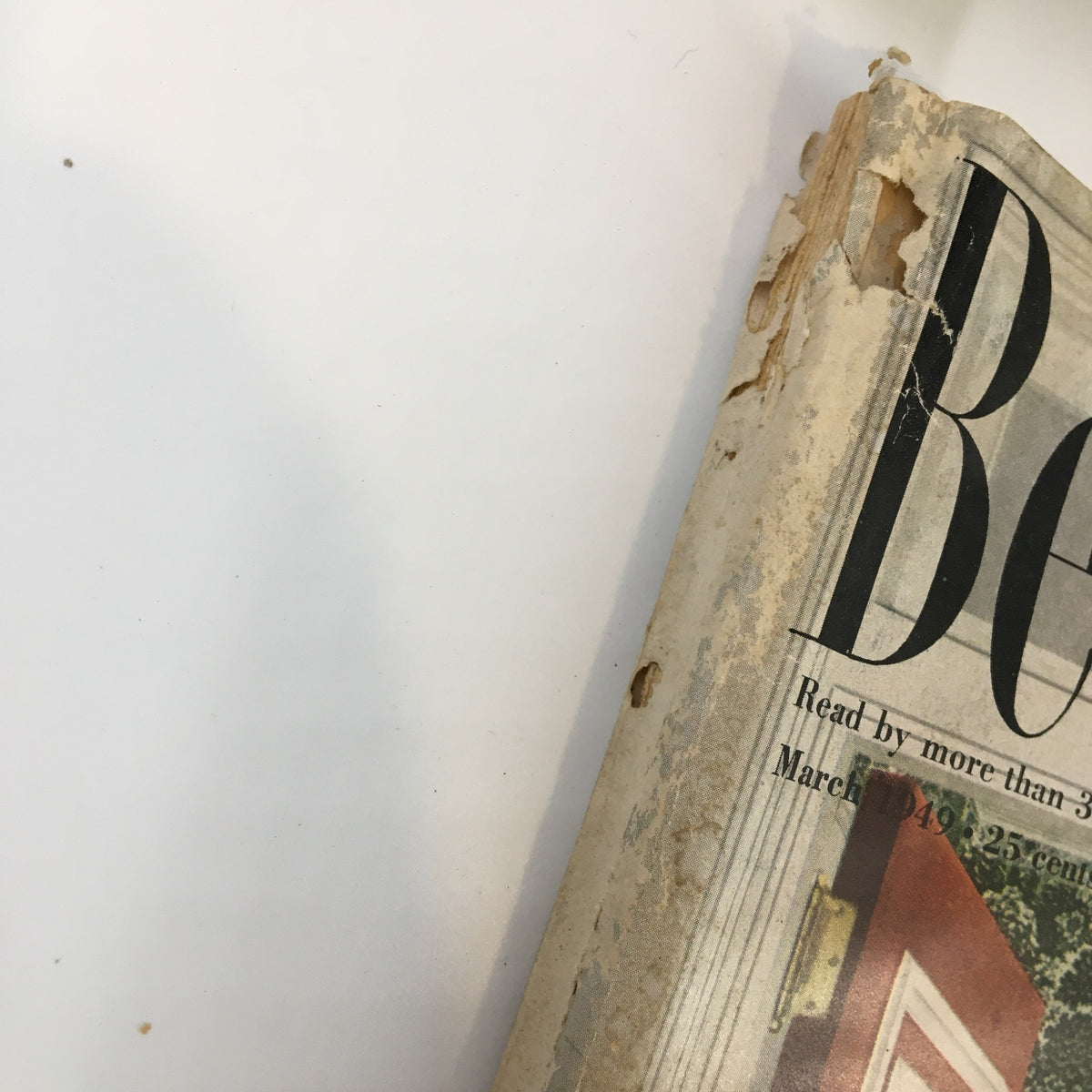 Spine of Better Homes & Gardens Magazine March 1949, showcasing worn edges and vintage feel, indicative of its collectible nature.