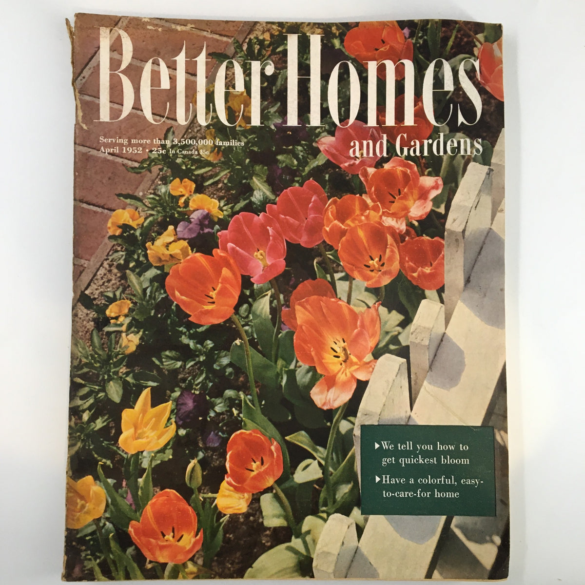 Cover of Better Homes & Gardens Magazine April 1952 featuring vibrant flowers and gardening tips for achieving the quickest bloom.