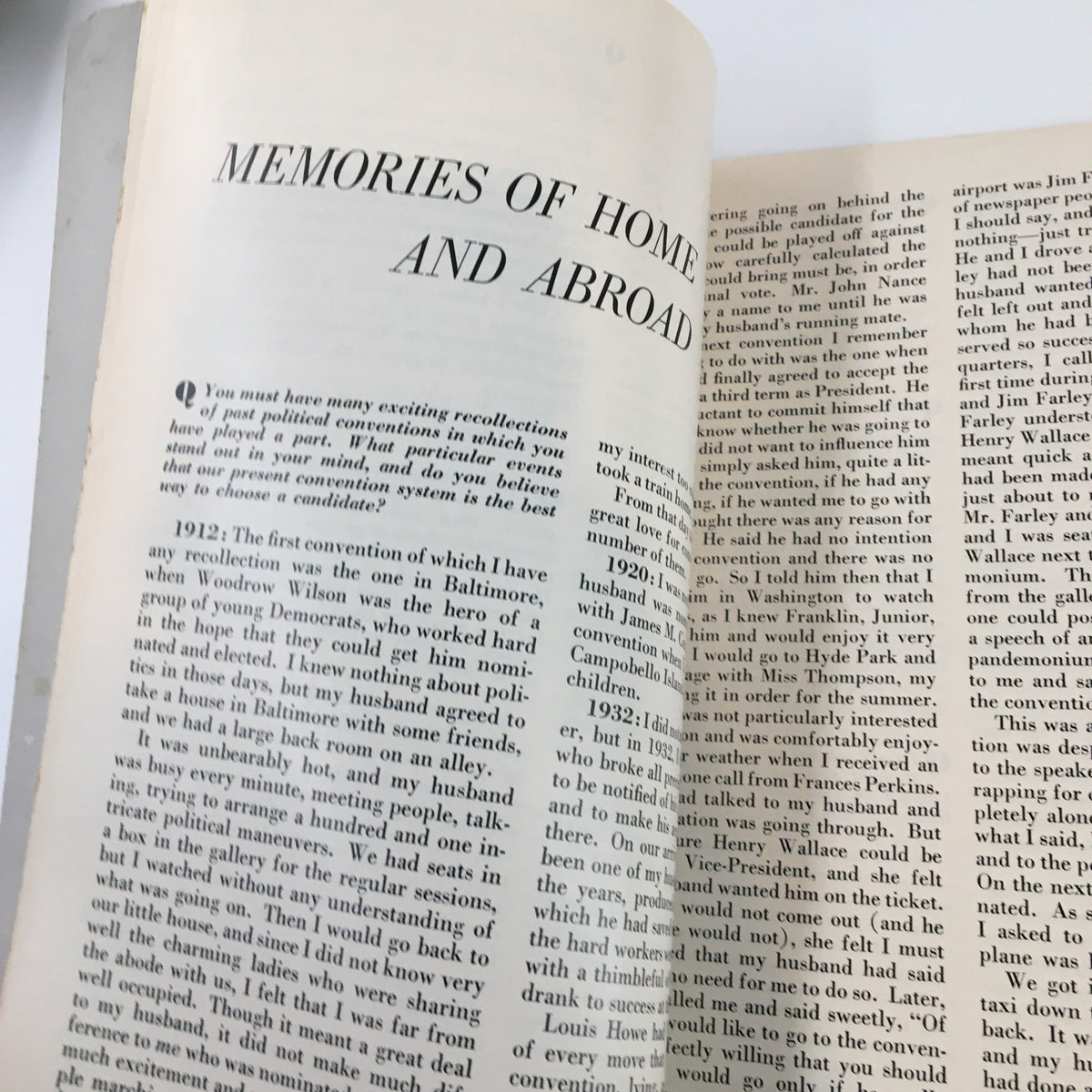 Interior page of '1962 A Tribute To The Wisdom of Eleanor Roosevelt' showing memories of home and abroad.
