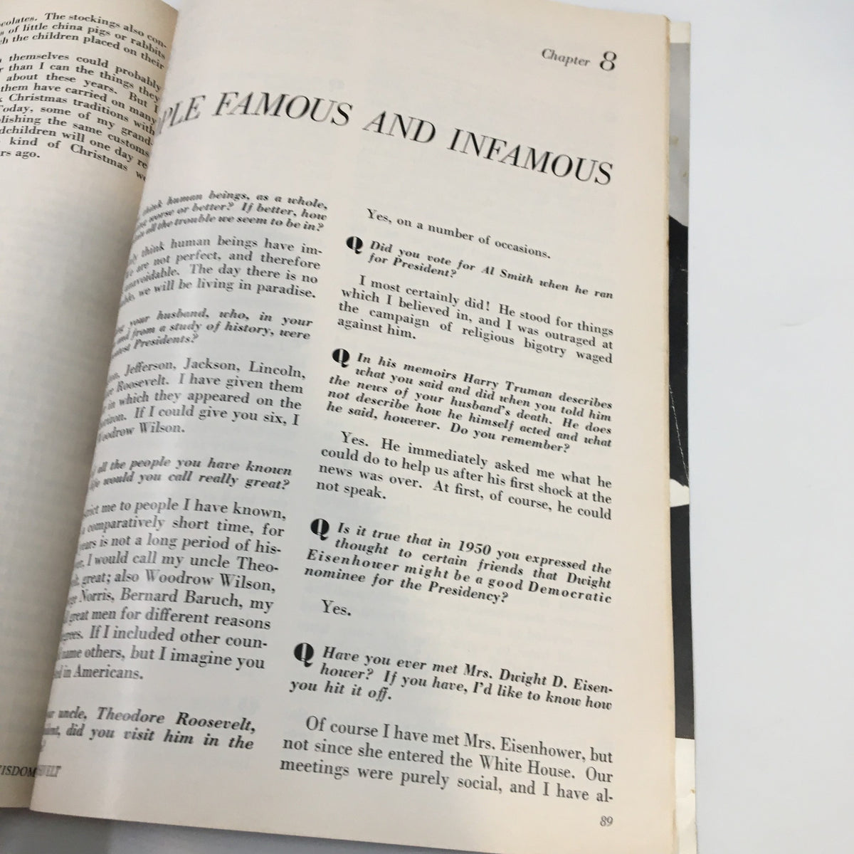 Chapter page from '1962 A Tribute To The Wisdom of Eleanor Roosevelt' discussing notable figures and events.
