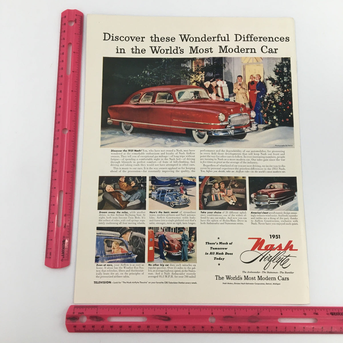 1950 Nash Airflyte 600 Line Statesman Super Car Vintage Print Ad showcasing the car's unique design and features, perfect for collectors and automotive enthusiasts.