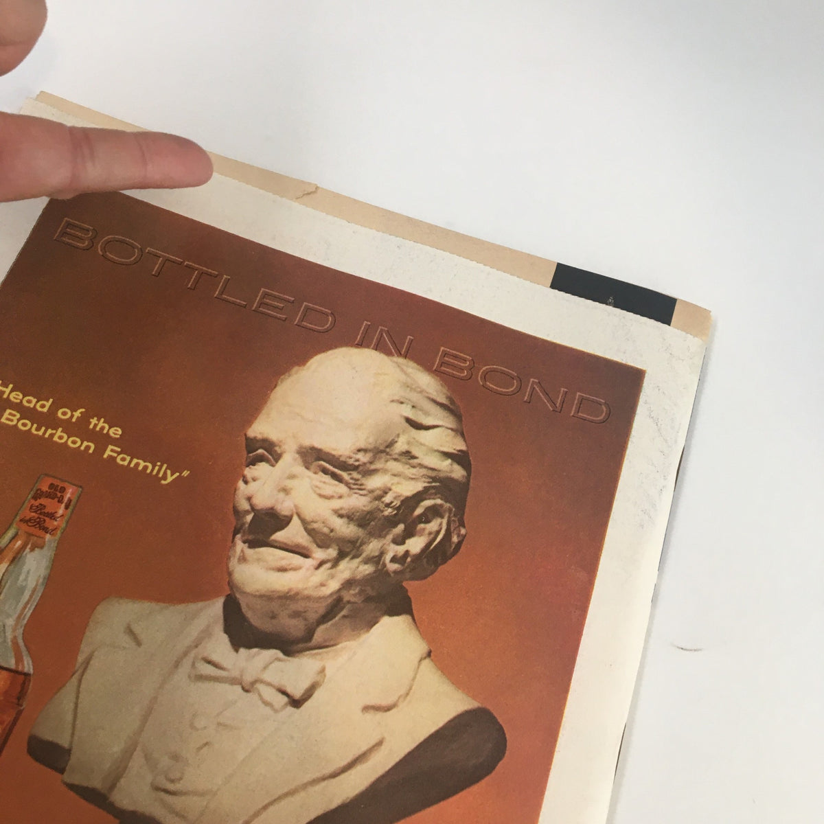 Cover detail of US News & World Report Magazine April 6 1959 featuring a bust with the phrase 'Bottled in Bond' referencing bourbon, highlighting the magazine's vintage appeal and historical context.
