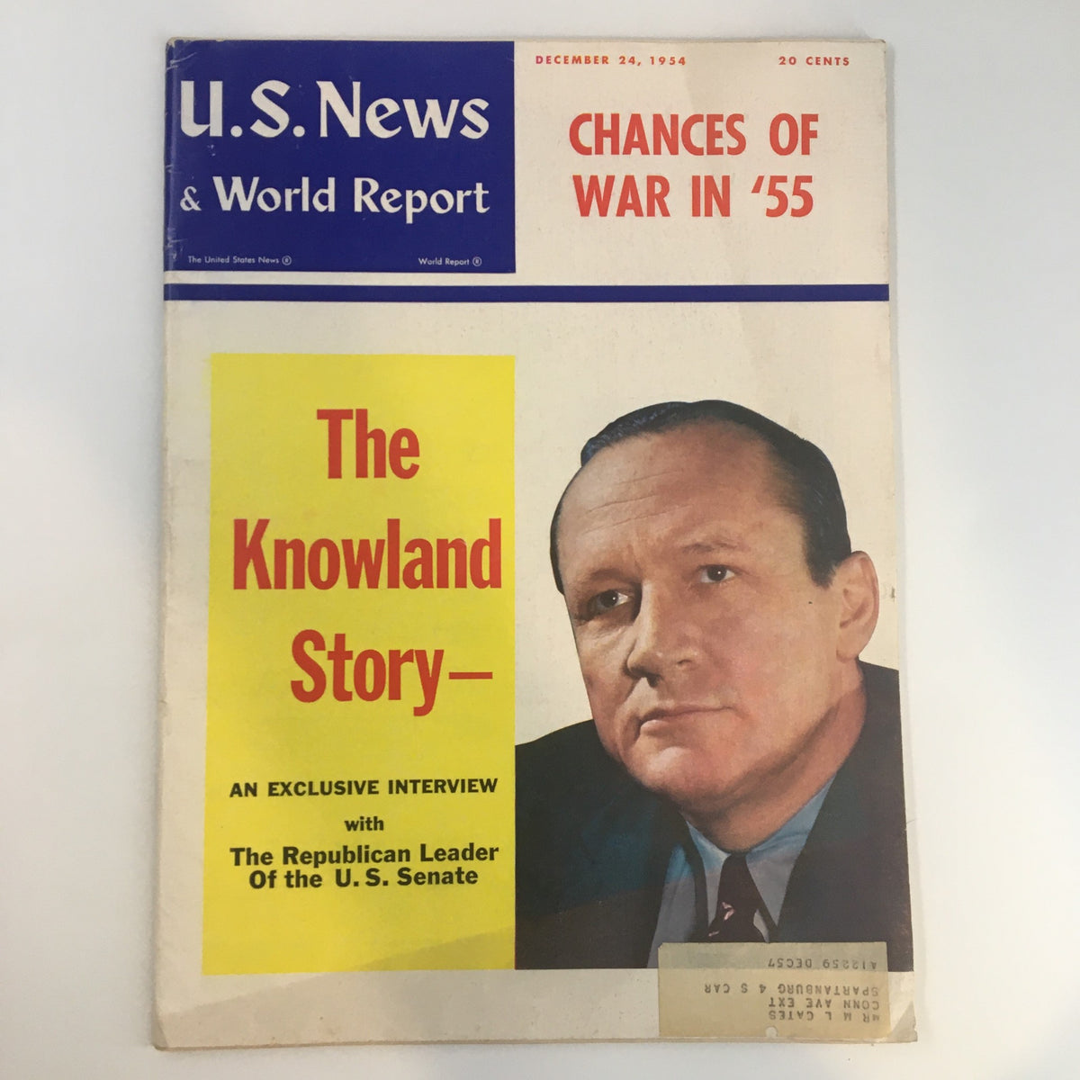 Cover of US News & World Report Magazine dated December 24, 1959 featuring 'The Knowland Story' interview with the Republican Leader of the U.S. Senate. The magazine highlights significant political insights and historical context.
