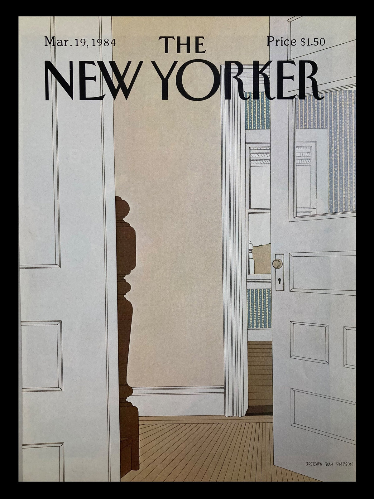 COVER ONLY The New Yorker March 19 1984 featuring artwork 'Come On In' by Gretchen Dow Simpson, depicting an interior scene with an open door, wooden flooring, and muted colors.