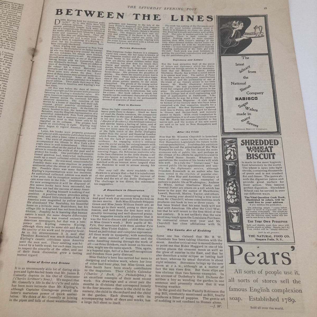 Vintage newspaper article from the Saturday Evening Post titled 'Between the Lines' featuring text and columns, December 27 1902, M. de Blowitz Cover.