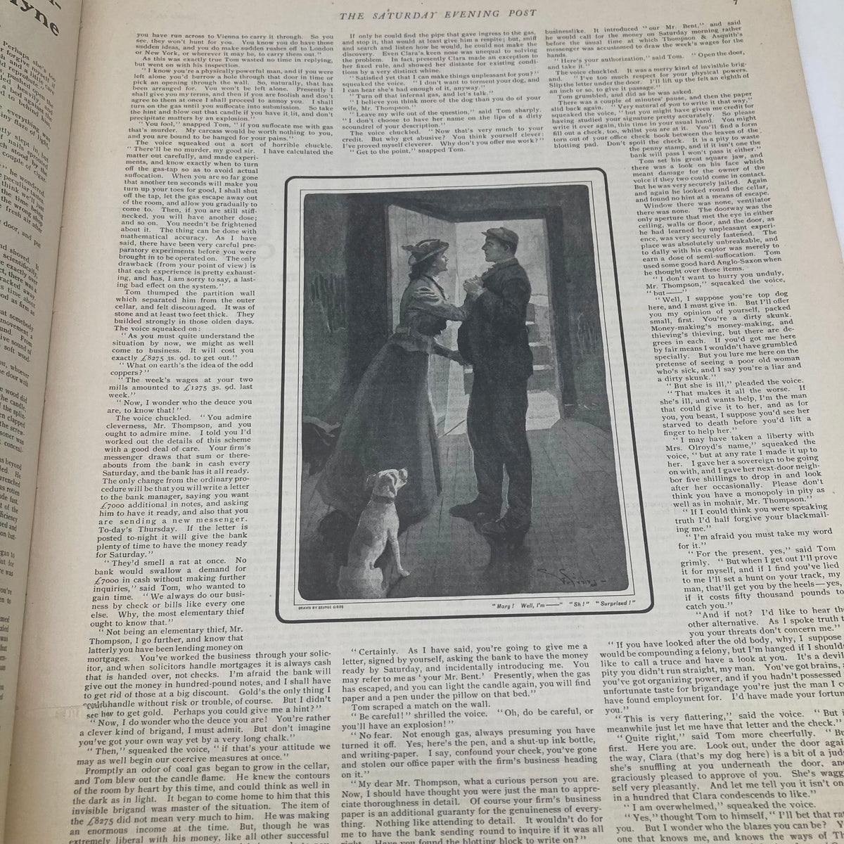 Illustrated story page from the Saturday Evening Post, January 25 1902, depicting a romantic encounter with characters and a small dog, reflecting the narrative style of the Midwinter Romance Number.