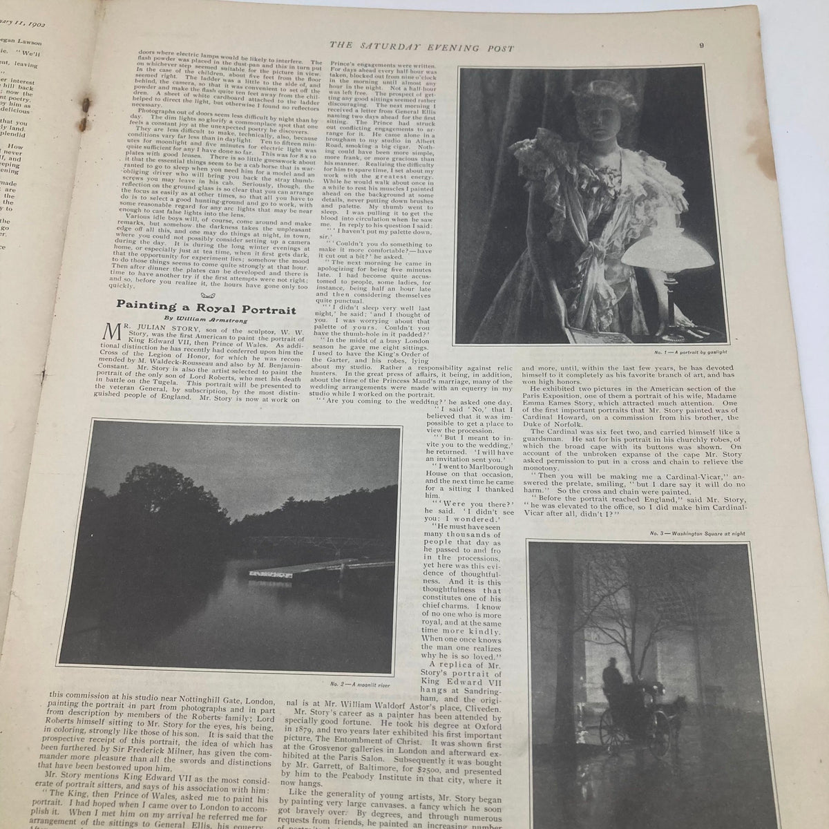 Another interior page from The Saturday Evening Post, January 11, 1902, showcasing an article on 'Painting a Royal Portrait', with visual elements of nature and portraits.