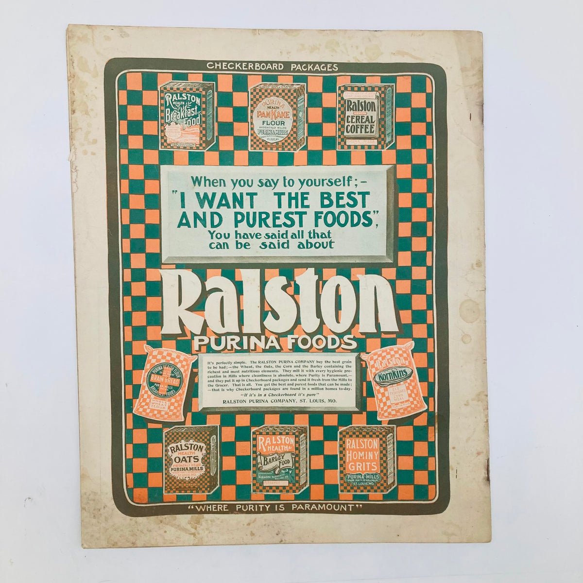 Retro advertisement for Ralston Purina Foods in the Saturday Evening Post illustrated cover March 21 1903 highlighting various food products.