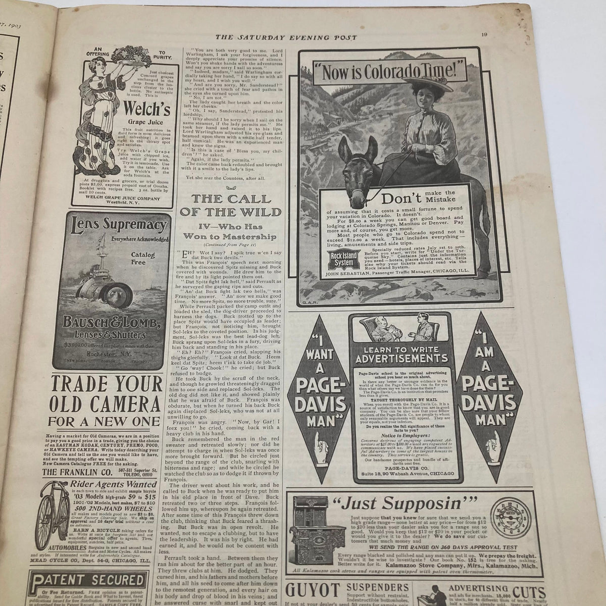 Saturday Evening Post Illustrated Cover June 27 1903 displaying an advertisement page, illustrating the product promotions and styles of early 20th century publications.
