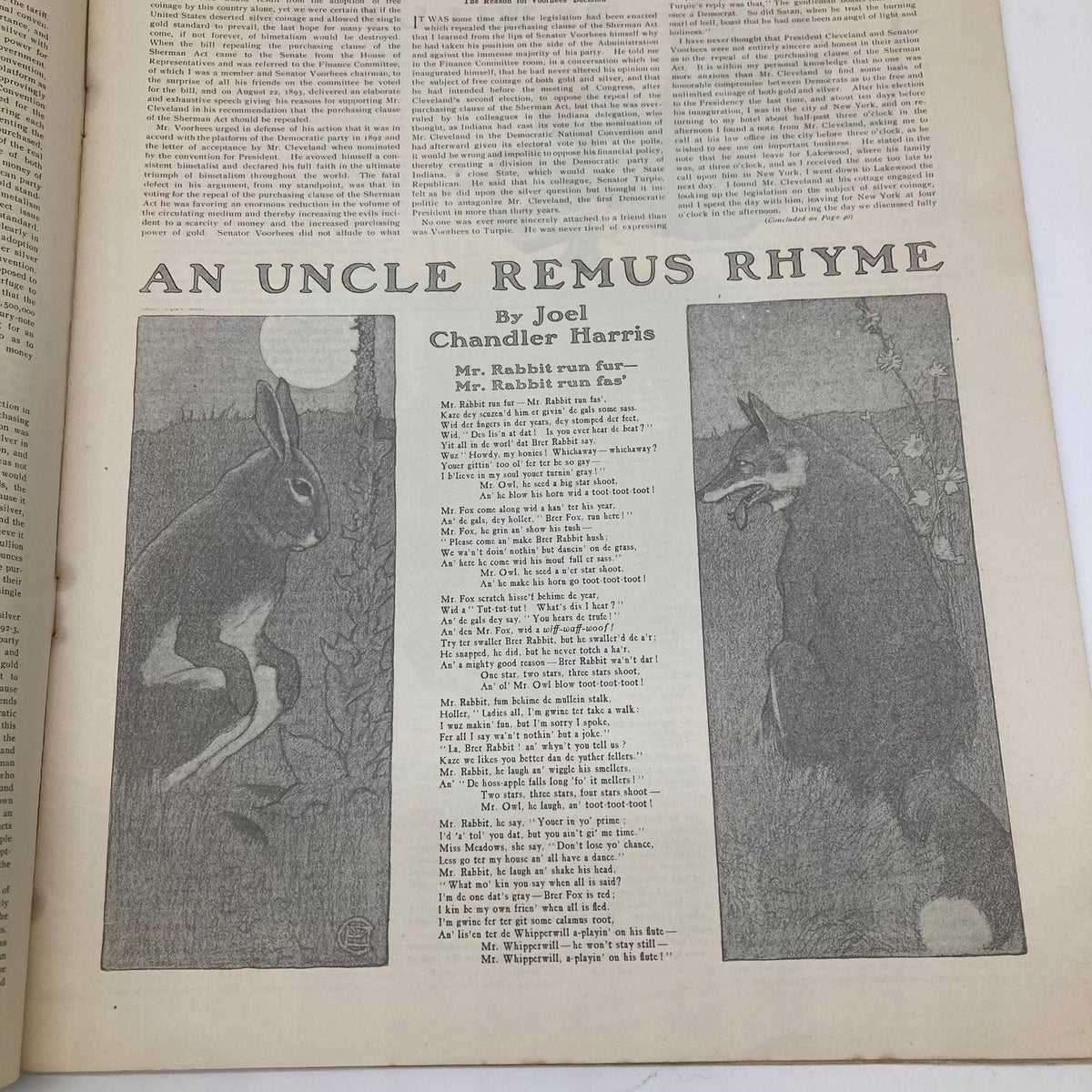 Interior page of the Saturday Evening Post Illustrated Cover from September 19, 1903, displaying an illustration accompanying 'An Uncle Remus Rhyme' by Joel Chandler Harris, with imagery of a rabbit.