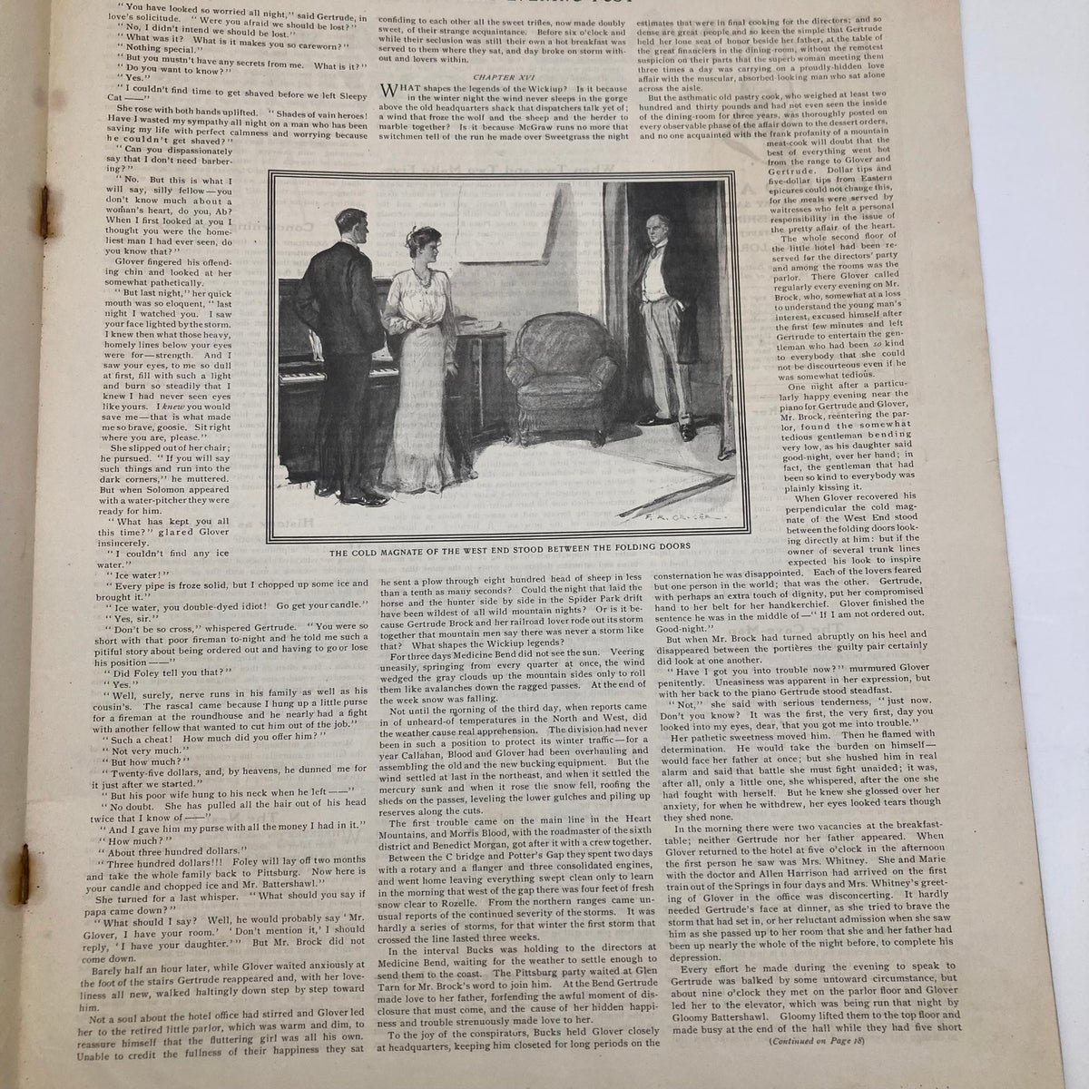 Continuation article from the Saturday Evening Post August 29 1903 featuring conversation between characters and illustrating early 20th-century social themes.