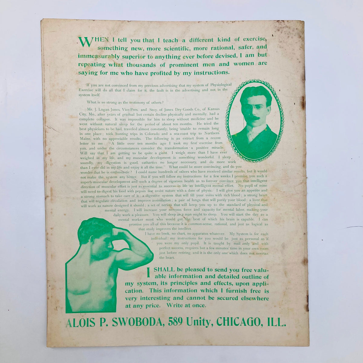 Back cover of the Saturday Evening Post Illustrated Cover January 10 1903 featuring an advertisement for Alois P. Swoboda's exercise program.