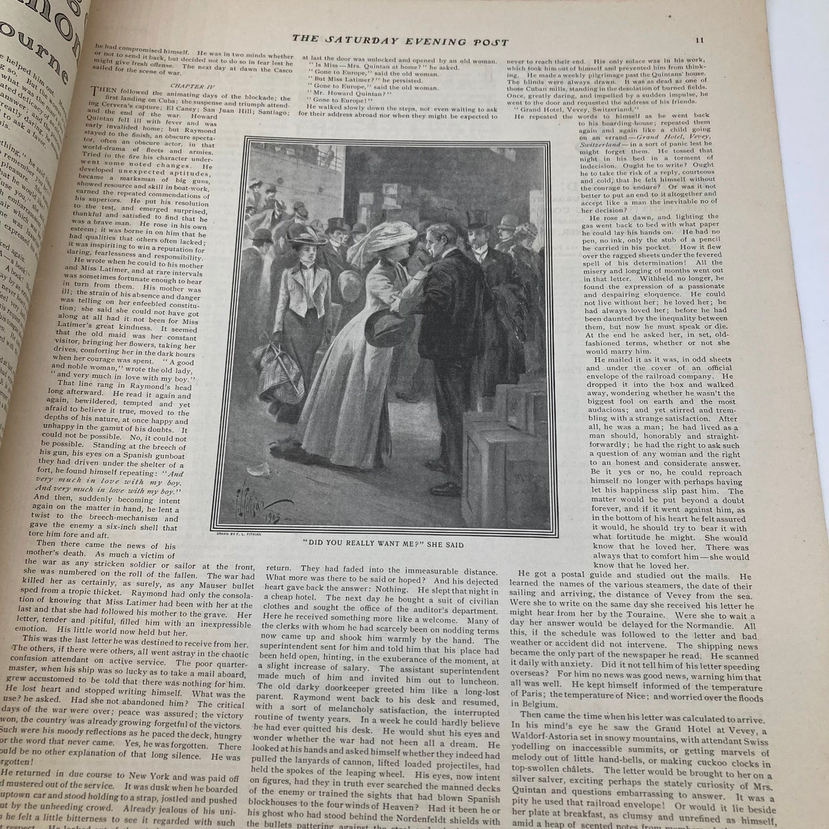 Interior page of Saturday Evening Post, April 18 1903, illustrating a scene with characters and text captioned 'Do you really want me?'.
