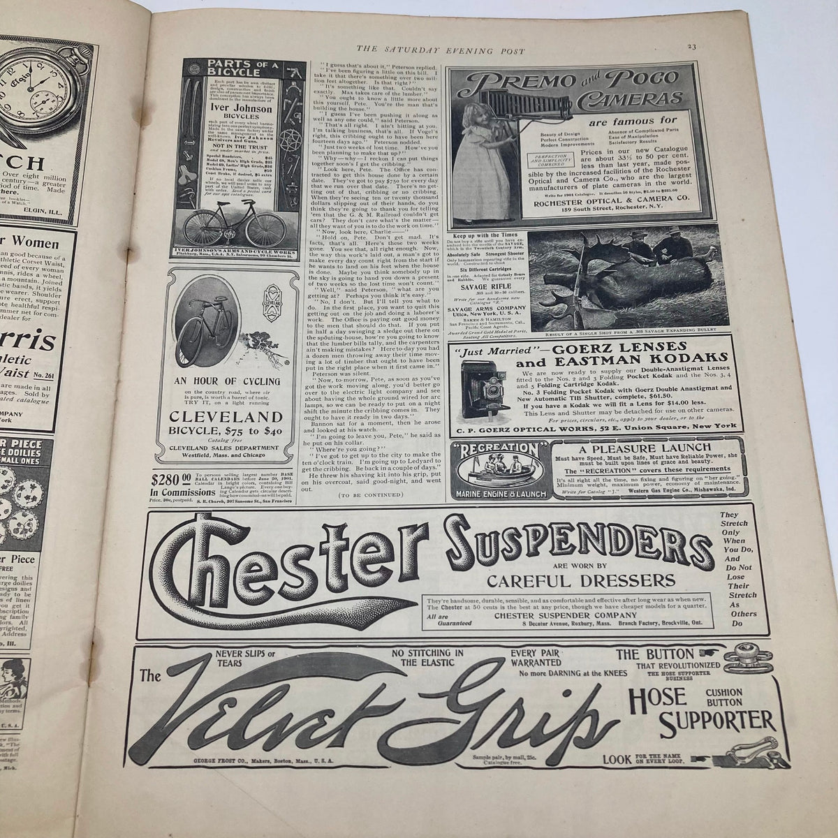 Saturday Evening Post Illustrated Cover May 25 1901 interior page highlighting vintage advertisements related to clothing and accessories from the early 1900s.