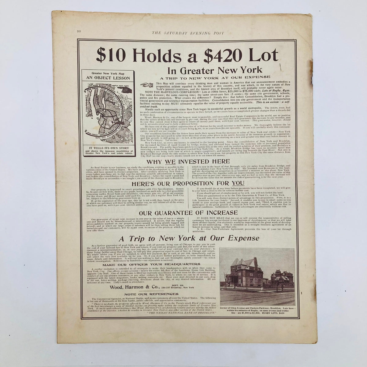Final interior page from Saturday Evening Post Magazine June 1 1901 featuring an advertisement promoting real estate investment, showcasing historical marketing approaches.