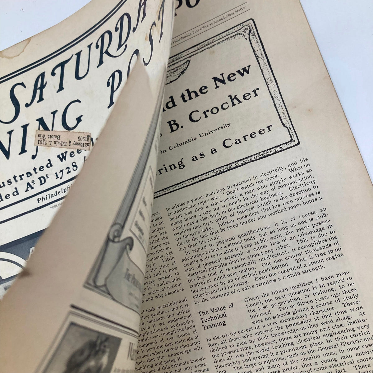 Interior view of the Saturday Evening Post Magazine from June 22, 1901 showcasing the well-preserved articles and vintage layout.