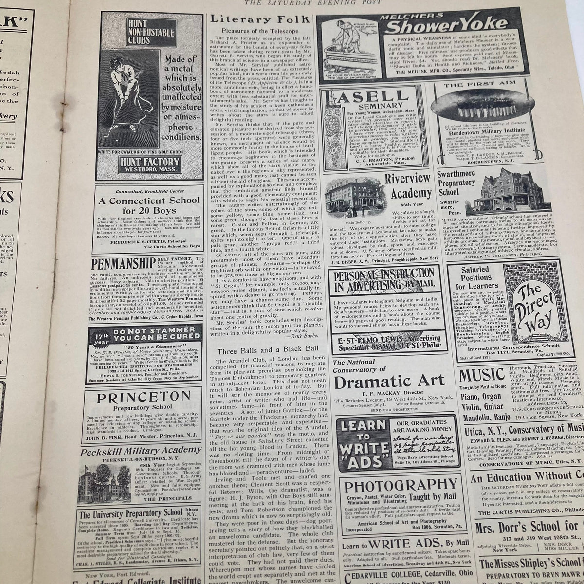 Interior page from Saturday Evening Post Magazine featuring advertisements and literary content from June 22, 1901.