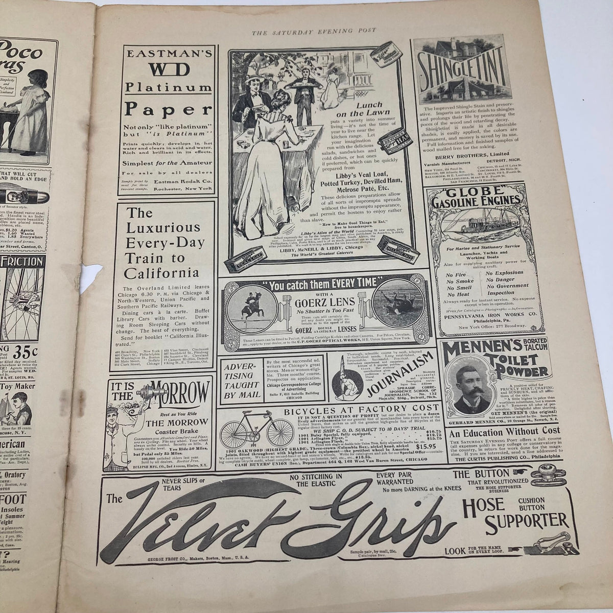 Another interior page from Saturday Evening Post Magazine showcasing various advertisements and articles, dated June 22, 1901.