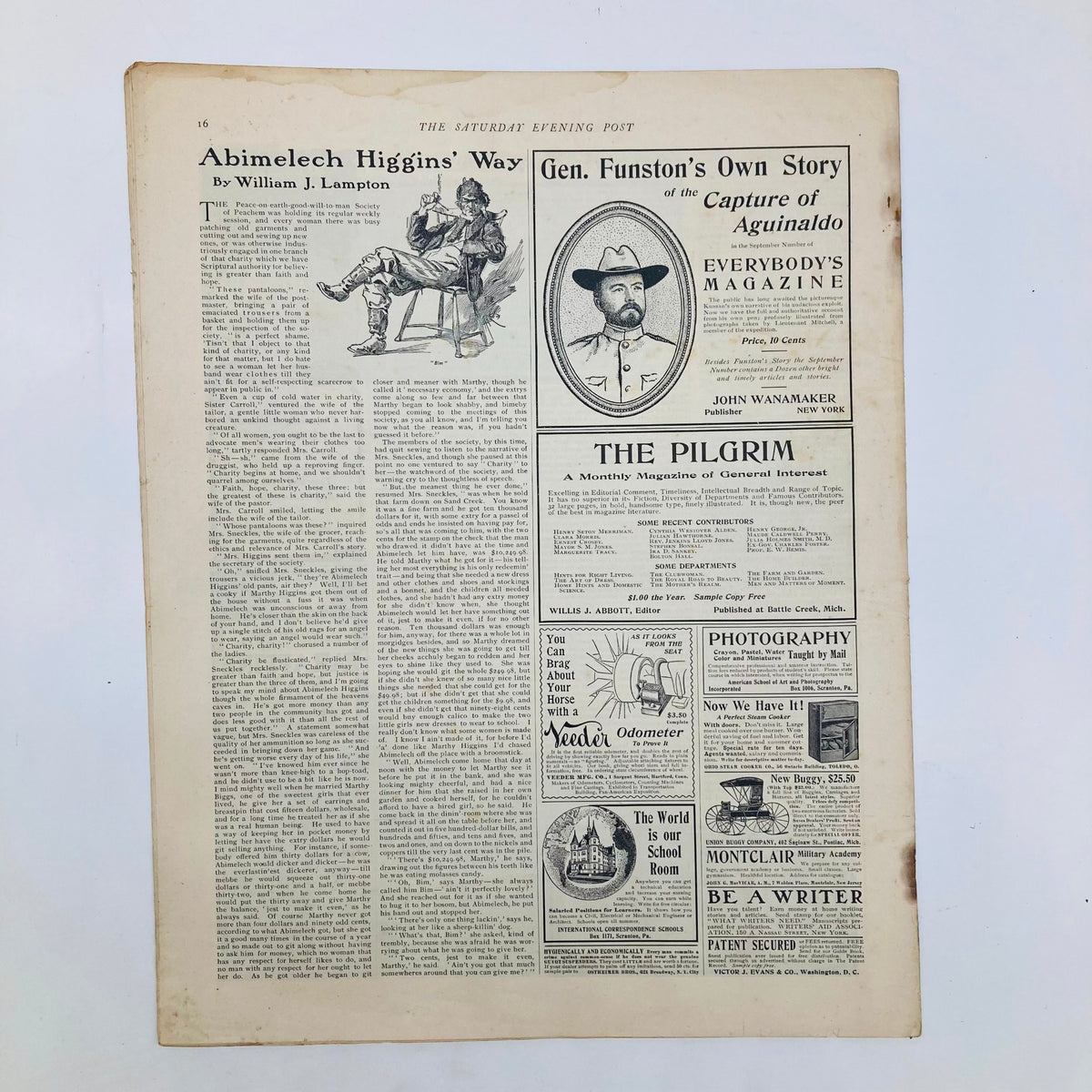 Another page from the Saturday Evening Post including the article 'Abimelech Higgins' Way' by William J. Lampton from August 24, 1901.