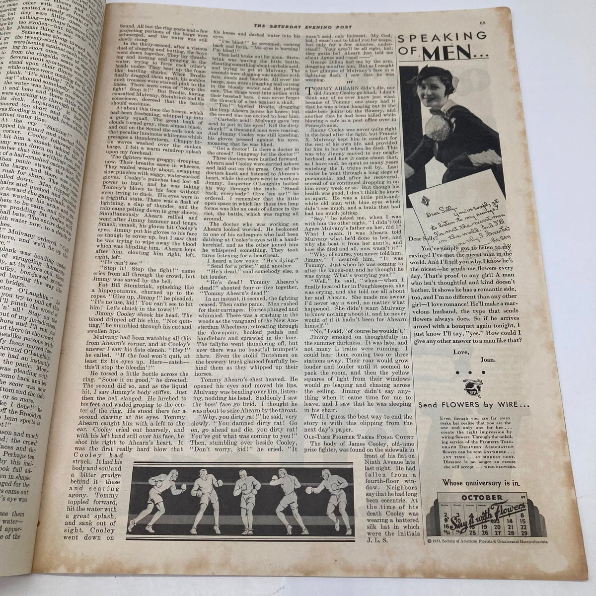 Speaking of Men... An intriguing article from VTG The Saturday Evening Post Magazine October 8, 1932, showcasing dialogues and personal stories, emphasizing social commentary with vintage illustrations.