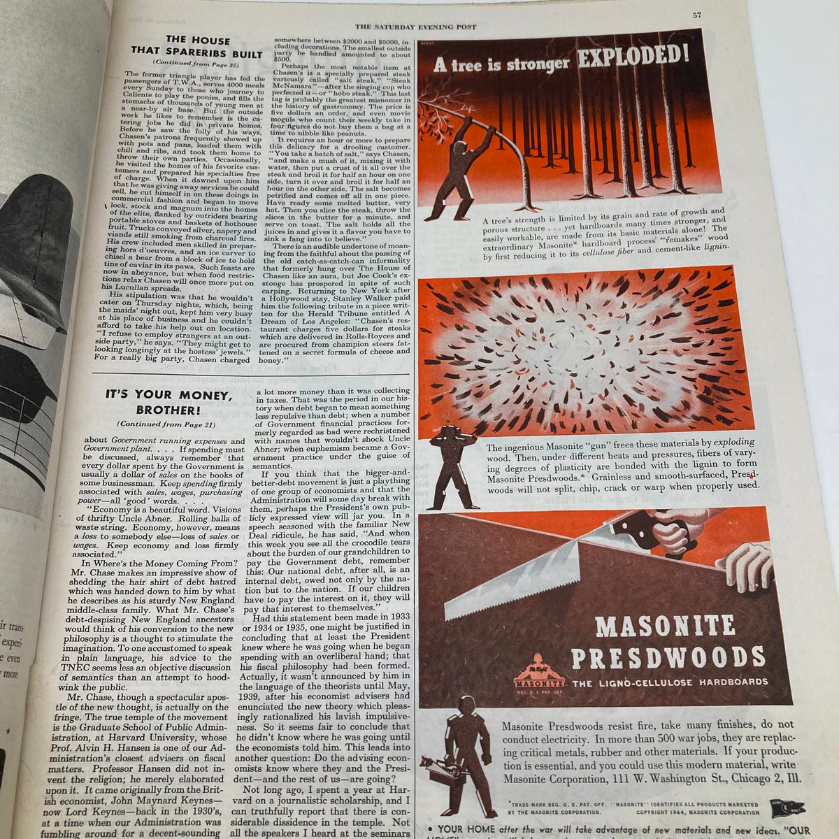 Inside page from Saturday Evening Post Illustrated Cover Magazine February 26, 1944, discussing money management with visuals, reflecting economic sentiments of the era.