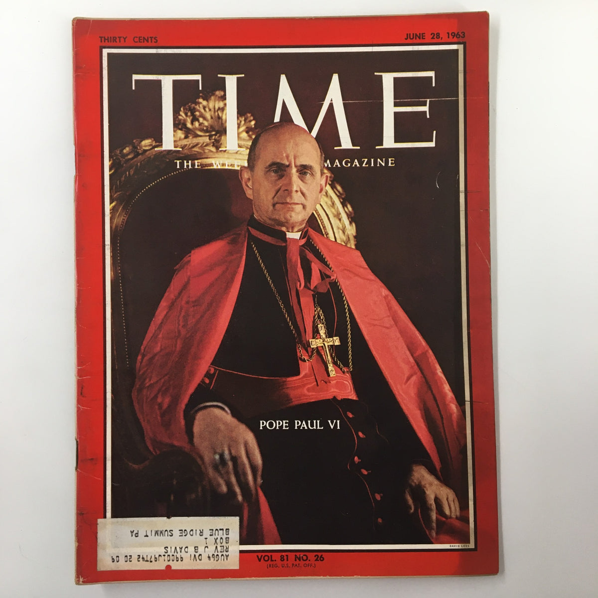 Vintage Time Magazine cover from June 28, 1963, featuring Pope Paul VI. This collectible magazine represents a significant historical moment, showcasing the influential pontiff during a transformative period in the Catholic Church.