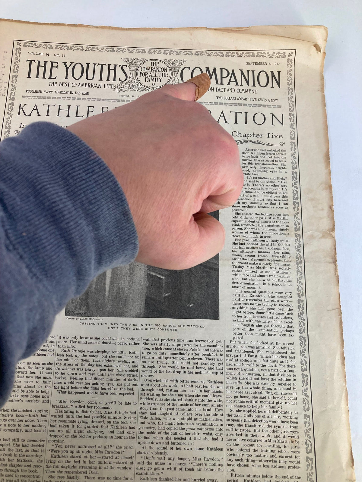 Close-up of the title 'The Youth's Companion' on the magazine cover, highlighting the vintage style of the September 6, 1917 issue featuring 'Kathleen's Probation'.