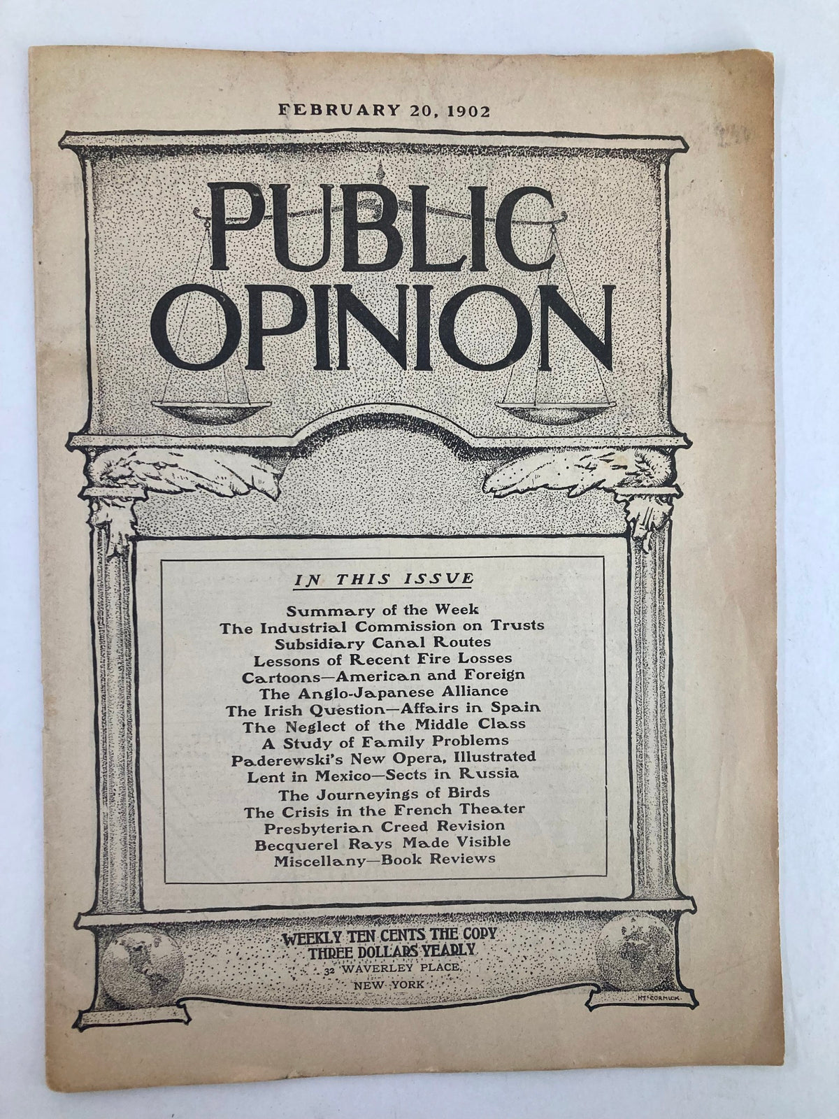 VTG Public Opinion Magazine February 20 1902 cover featuring title and issue summary, giving a glimpse into early 20th century publication design.